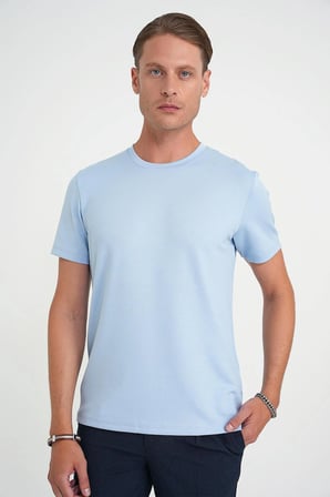Ts 885 Comfort Fit Bisiklet Yaka Esnek Pamuk Casuel Mavi Tişört