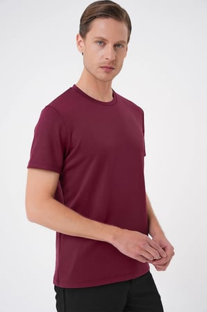 Ts 885 Comfort Fit Bisiklet Yaka Esnek Pamuk Casuel Bordo Tişört