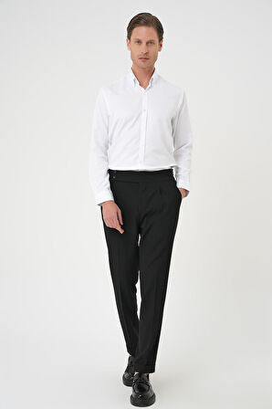 Gk 736 Slim Fit Düğmeli Yaka Pamuklu Klasik Beyaz Gömlek
