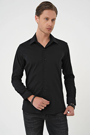 Gk 737 Slim Fit Erkek Yaka Esnek Pamuk Klasik Beyaz Siyah Gömlek