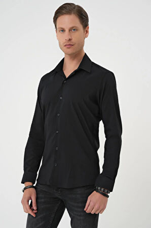 Gk 737 Slim Fit Erkek Yaka Esnek Pamuk Klasik Beyaz Siyah Gömlek