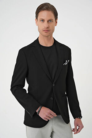 C 679 Comfort Fit Torba Cep Gofre Kumaş Casuel Siyah Ceket 