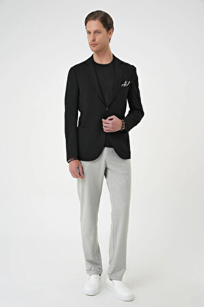 C 679 Comfort Fit Torba Cep Gofre Kumaş Casuel Siyah Ceket 