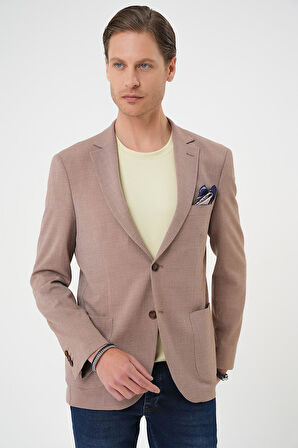 C 679 Comfort Fit Torba Cep Gofre Kumaş Casuel Bej Ceket 