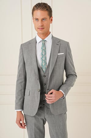 Slim Fit Çift Yırtmaç Kırçıllı Dokuma Haki Yelekli Takım Elbise TK 902