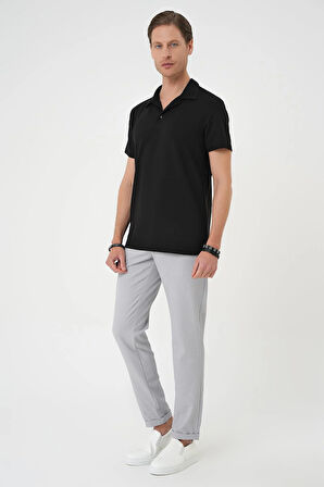 Ts 886 Comfort Fit Polo Yaka Esnek Pamuk Casuel Siyah Tişört