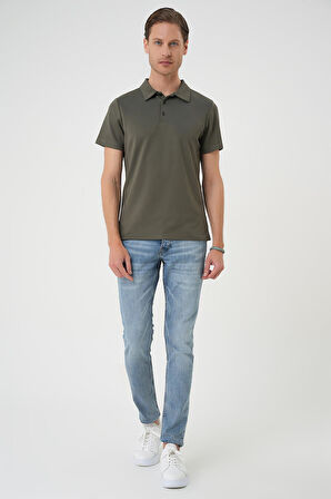 Ts 886 Comfort Fit Polo Yaka Esnek Pamuk Casuel Haki Tişört