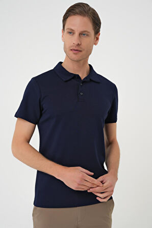 Ts 886 Comfort Fit Polo Yaka Esnek Pamuk Casuel Lacivert Tişört