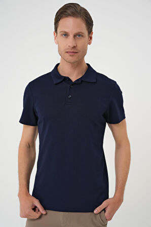 Ts 886 Comfort Fit Polo Yaka Esnek Pamuk Casuel Lacivert Tişört
