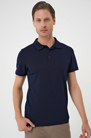 Ts 886 Comfort Fit Polo Yaka Esnek Pamuk Casuel Lacivert Tişört