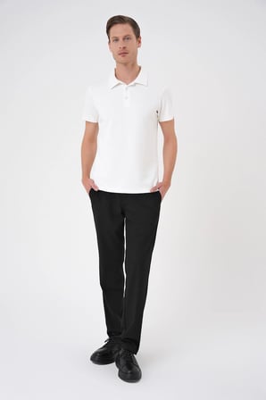 Ts 886 Comfort Fit Polo Yaka Esnek Pamuk Casuel Ekru Tişört