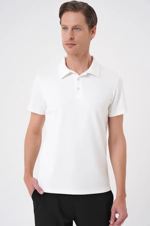 Ts 886 Comfort Fit Polo Yaka Esnek Pamuk Casuel Ekru Tişört
