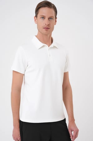 Ts 886 Comfort Fit Polo Yaka Esnek Pamuk Casuel Ekru Tişört