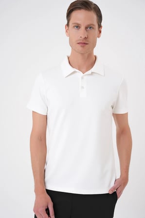 Ts 886 Comfort Fit Polo Yaka Esnek Pamuk Casuel Ekru Tişört
