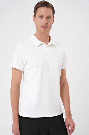 Ts 886 Comfort Fit Polo Yaka Esnek Pamuk Casuel Ekru Tişört