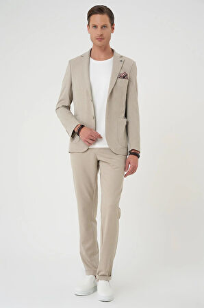 C 676 Comfort Fit Torba Cep Dokulu Esnek Pamuk Casuel Bej Ceket