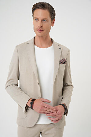 C 676 Comfort Fit Torba Cep Dokulu Esnek Pamuk Casuel Bej Ceket