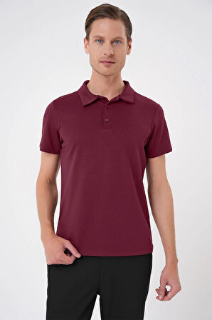 Ts 886 Comfort Fit Polo Yaka Esnek Pamuk Casuel Bordo Tişört