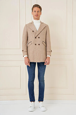 KA 082 Slim Fit Açık Bej Spor Kaban