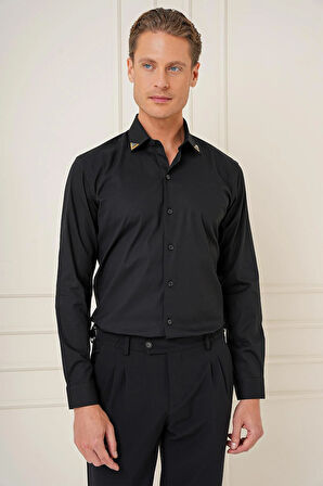G 1577 Slim Fit Siyah Klasik Gömlek