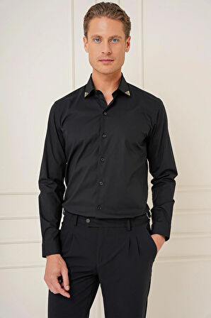 G 1577 Slim Fit Siyah Klasik Gömlek