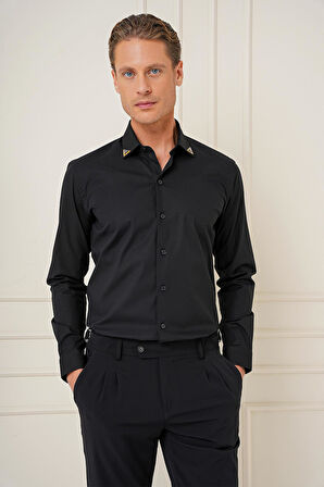 G 1577 Slim Fit Siyah Klasik Gömlek