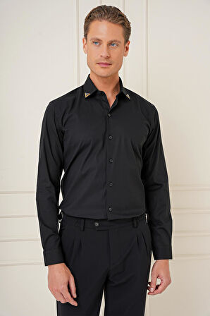 G 1577 Slim Fit Siyah Klasik Gömlek