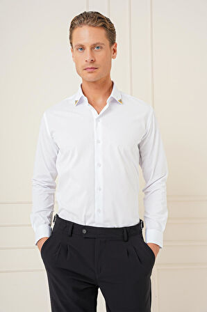 G 1577 Slim Fit Beyaz Klasik Gömlek