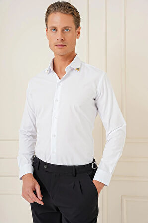 G 1577 Slim Fit Beyaz Klasik Gömlek