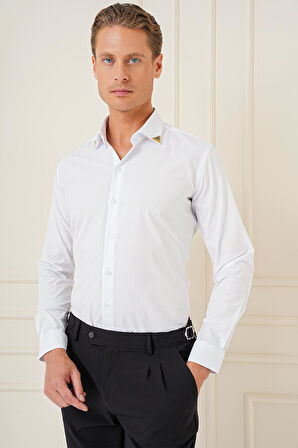 G 1577 Slim Fit Beyaz Klasik Gömlek