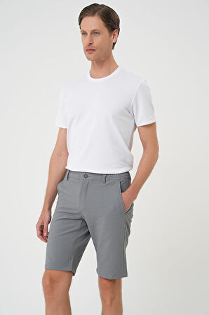 Bermuda 034 Slim Fit Beli Lastikli Gofre Pamuklu Casuel Gri Şort