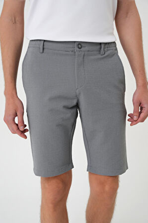 Bermuda 034 Slim Fit Beli Lastikli Gofre Pamuklu Casuel Gri Şort