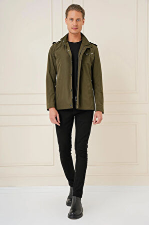 Hakim Yaka Düğme ve Fermuarlı Yan Cepli Mevsimlik Haki Mont Ka 077