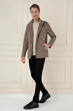 Hakim Yaka Düğme ve Fermuarlı Yan Cepli Mevsimlik Vizon Mont Ka 077