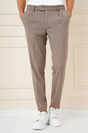 P 1164 Slim Fit Bej Klasik Pantolon
