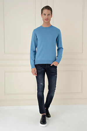 TR 875 Slim Fit Havacı Mavi Klasik Triko