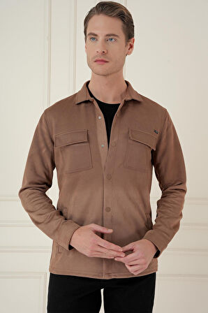 G 1578 Slim Fit Camel Klasik Gömlek