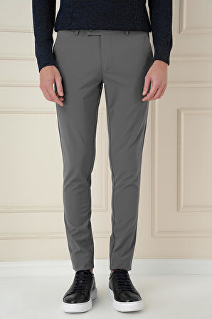 Slim Fit Yan Cepli Düz Esnek Casual Füme Pantolon P 1144