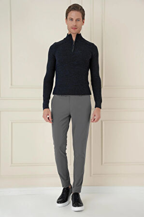 Slim Fit Yan Cepli Düz Esnek Casual Füme Pantolon P 1144