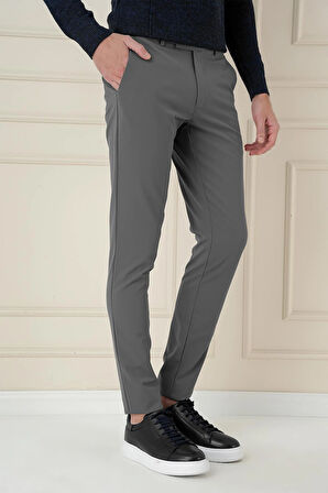 Slim Fit Yan Cepli Düz Esnek Casual Füme Pantolon P 1144