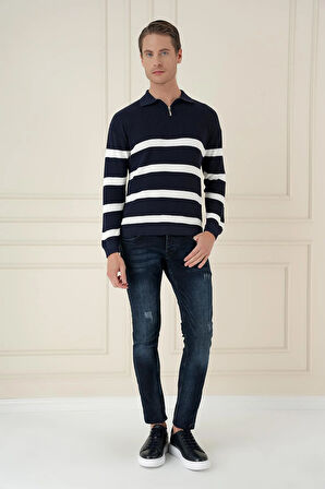 TR 877 Slim Fit Lacivert Klasik Triko