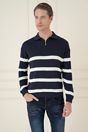 TR 877 Slim Fit Lacivert Klasik Triko