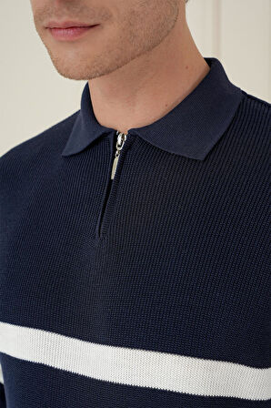 TR 877 Slim Fit Lacivert Klasik Triko