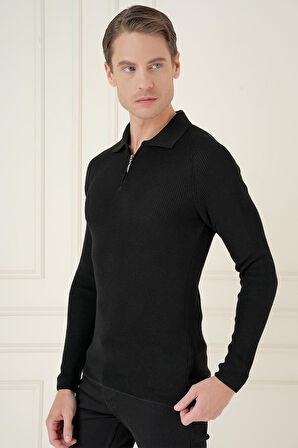 TR 878 TRİKO SLİM FİT SİYAH BASİC