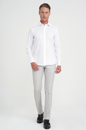 Slim Fit %100 Pamuk Non Iron Kumaş Dokulu Klasik Beyaz Gömlek Gk 744