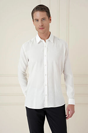 Gk 743 Slim Fit %100 Modal Uzun Kol Klasik Beyaz Gömlek 
