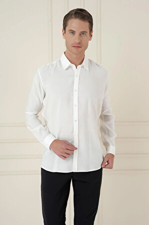 Gk 743 Slim Fit %100 Modal Uzun Kol Klasik Beyaz Gömlek 
