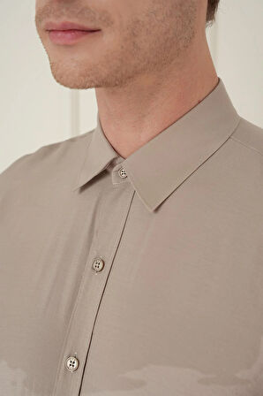 Gk 743 Slim Fit %100 Modal Uzun Kol Klasik Bej Gömlek 