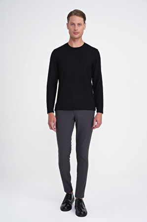 Ts 892 Comfort Fit Bisiklet Yaka Uzun Kol Casuel Siyah Tişört