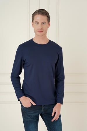 Ts 892 Comfort Fit Bisiklet Yaka Uzun Kol Casuel Lacivert Tişört